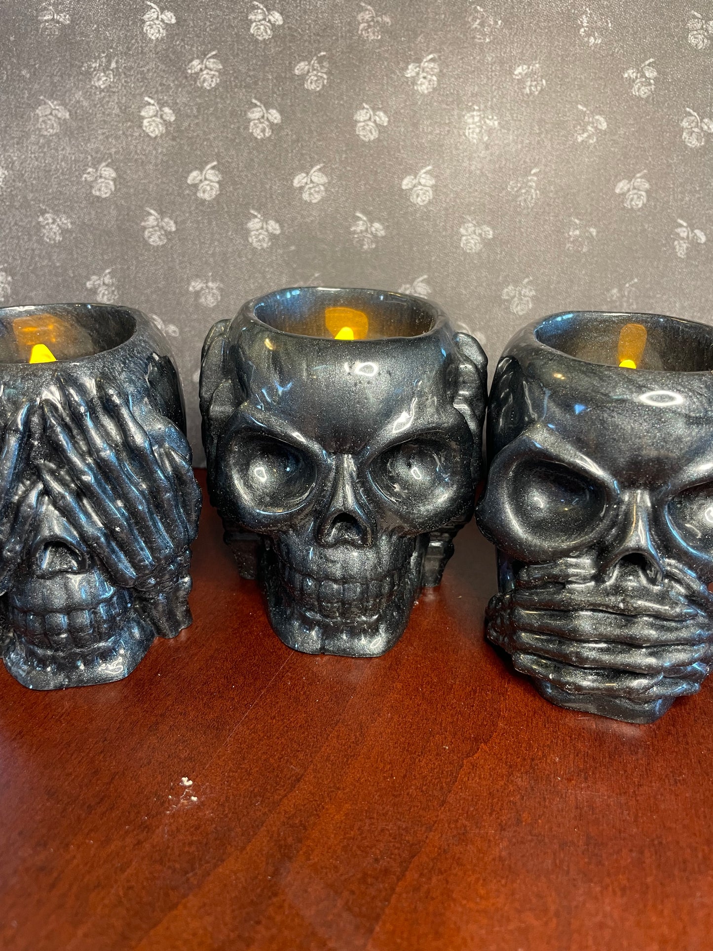 'Hear no evil, speak no evil, see no evil' Skull Candle holder sets