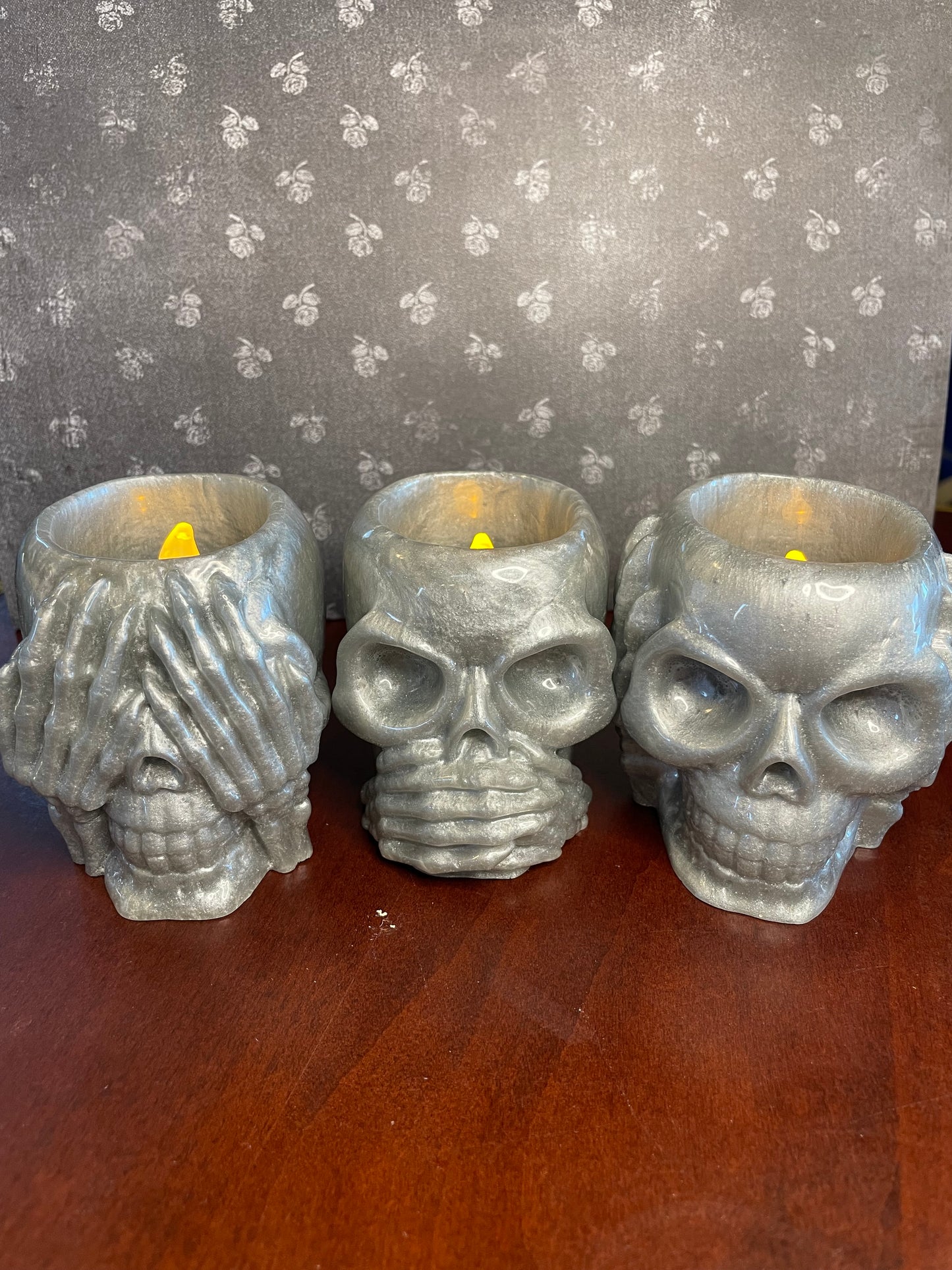 'Hear no evil, speak no evil, see no evil' Skull Candle holder sets